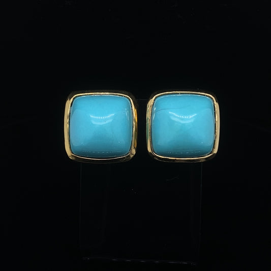 Cushion Shape Turquoise Clip Earrings