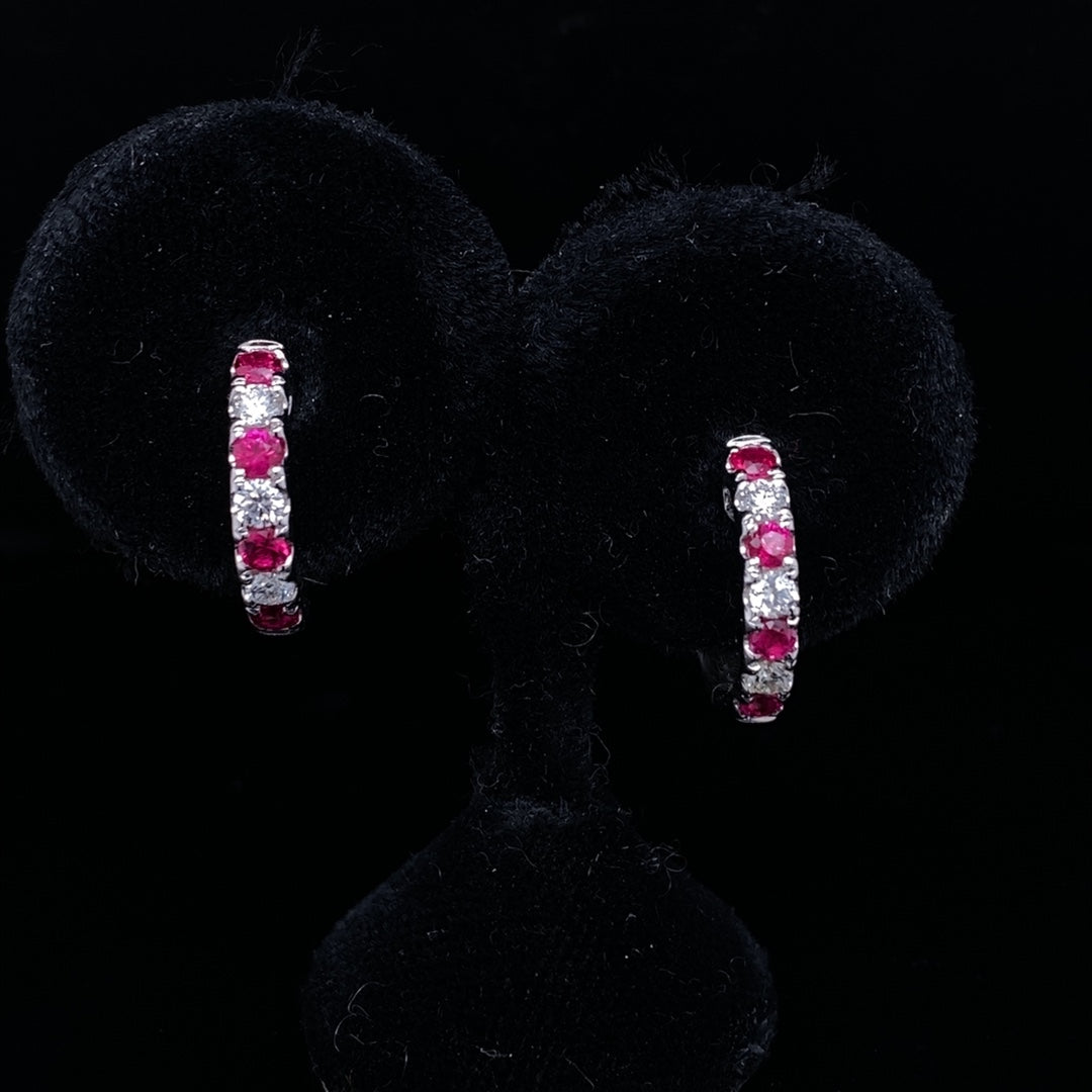 0.43ct Round Ruby And Diamond Hoops