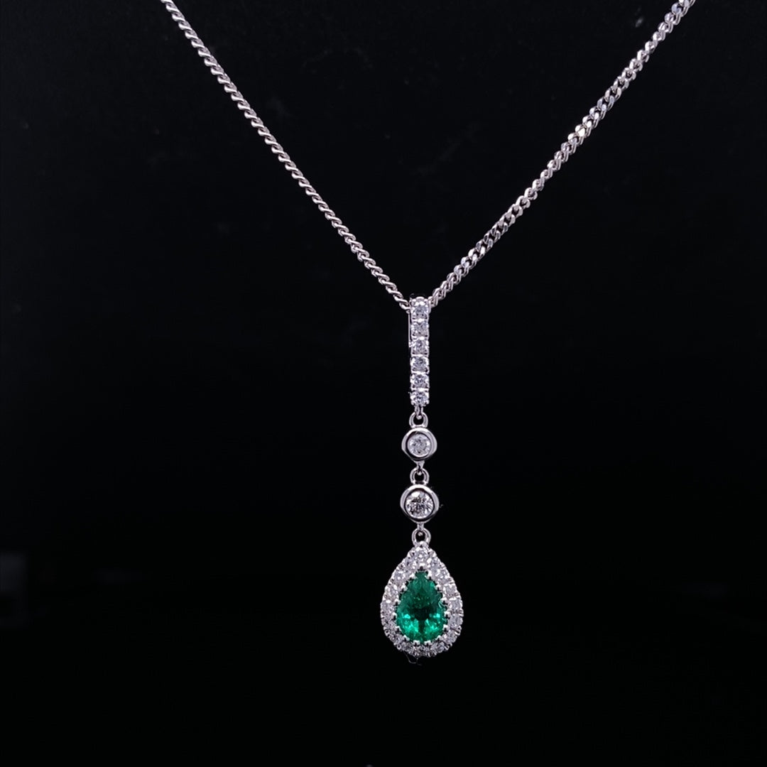 0.34ct Pear Cut Emerald And Diamond Cluster Pendant