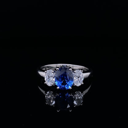 1.90ct Oval Sapphire And Diamond Three Stone Ring