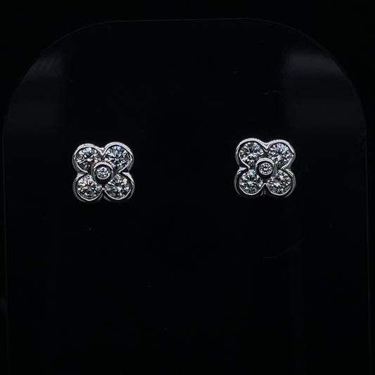 0.26ct Round Diamond Flower Stud Earrings