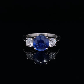 Certified Kashmir 1.84ct Round Sapphire And Diamond Three Stone Ring