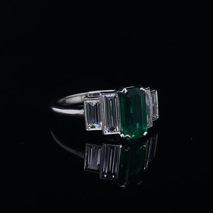 1.16ct Emerald Cut Emerald And Diamond Five Stone Ring