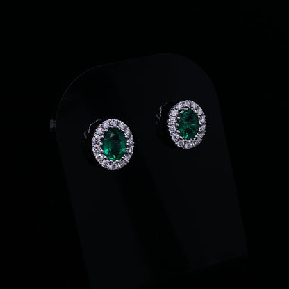 0.57ct Oval Emerald And Diamond Cluster Stud Earrings