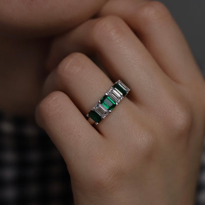 1.84ct Emerald Cut Emerald And Diamond Seven Stone Ring