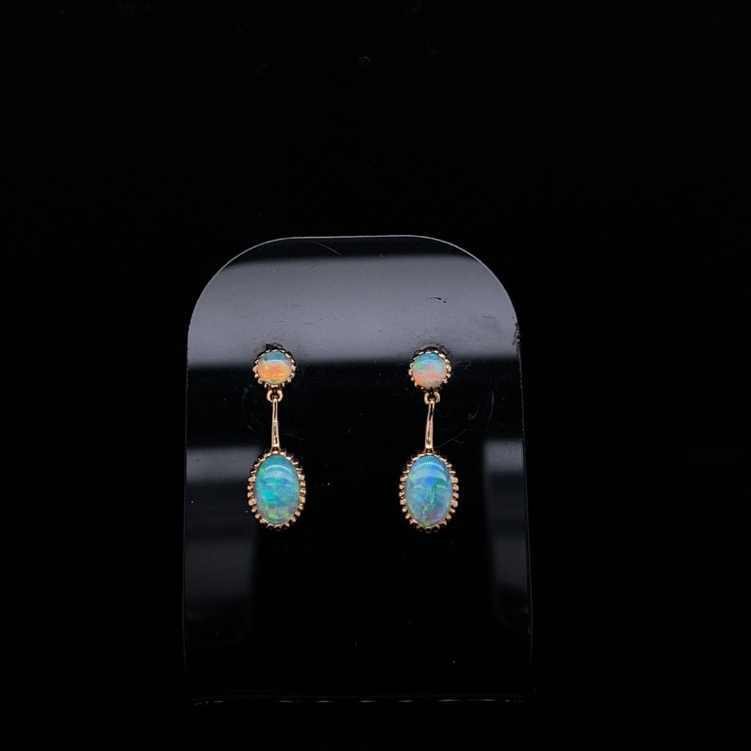0.75ct Oval And Round Opal Drop Earrings