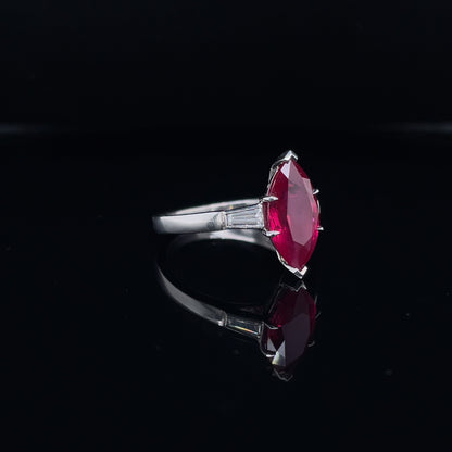 2.66ct Marquise Ruby and Diamond Three Stone Ring