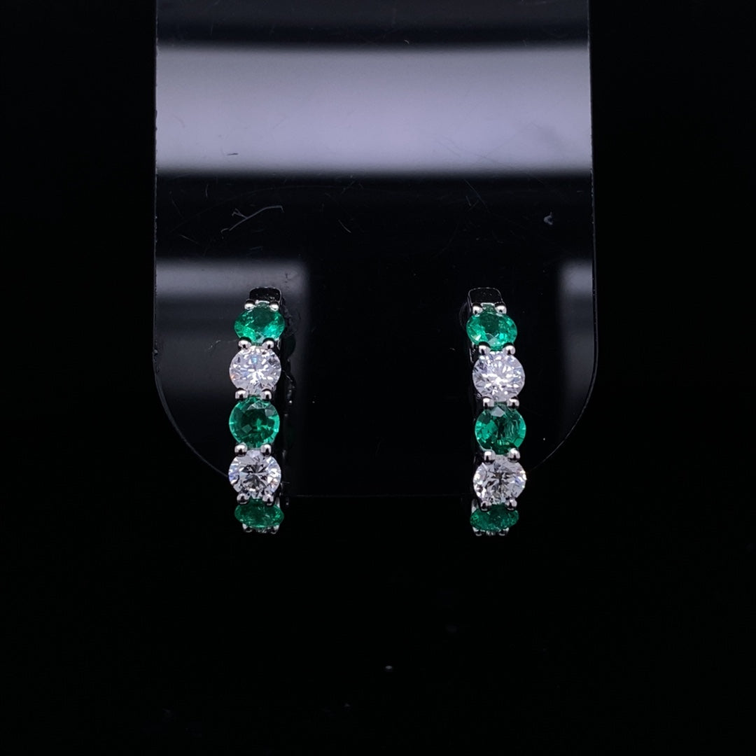 0.60ct Round Emerald And Diamond Hoops