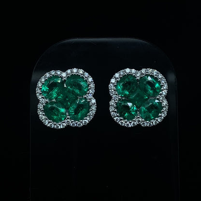 2.36ct Colombian Emerald And Diamond Quatrefoil Cluster Earrings