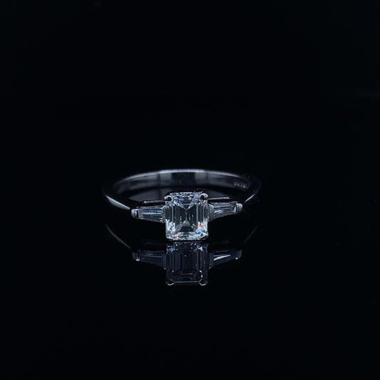 0.40ct Emerald Cut Diamond And Tapered Baguette Diamond Three Stone Ring