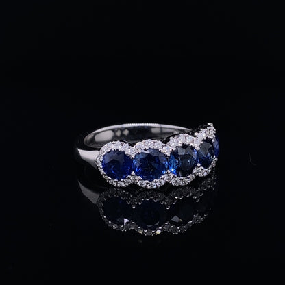 2.09ct Round Sapphire And Diamond Five Stone Cluster Ring