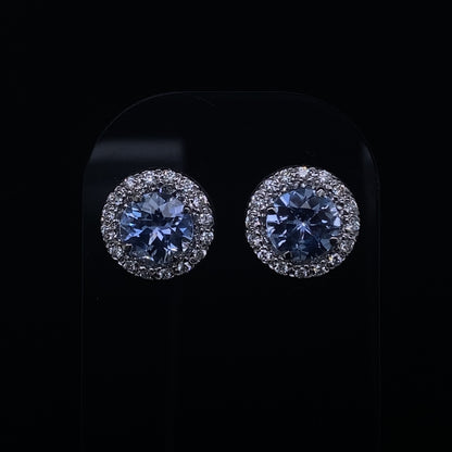 Round Sapphire And Diamond Halo Cluster Earrings