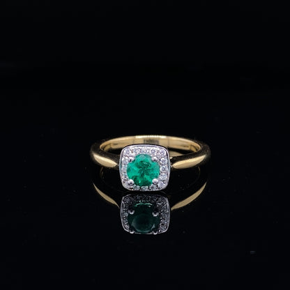 0.31ct Round Emerald And Diamond Cushion Shape Cluster Ring