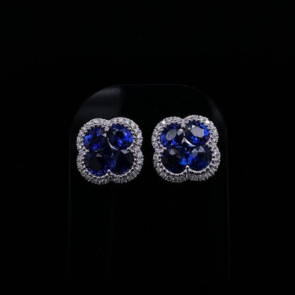 3.76ct Sapphire And Diamond Quatrefoil Cluster Earrings