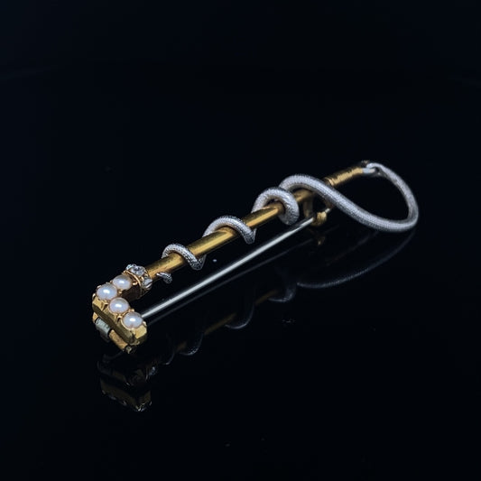 Diamond and Pearl Riding Crop Bar Brooch