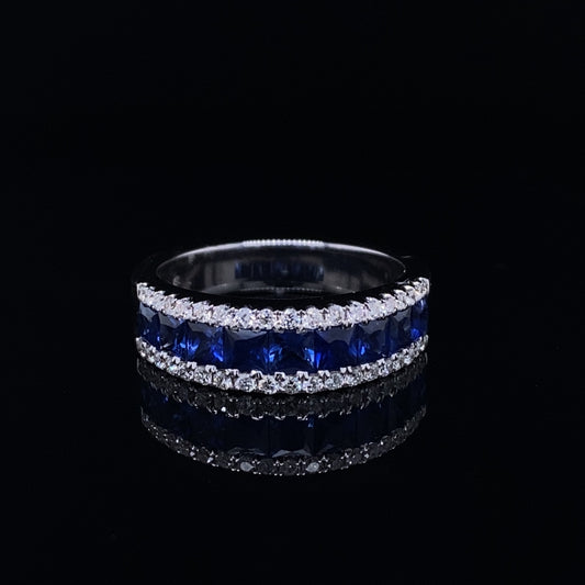 1.42ct Square Cut Sapphire And Diamond Half Eternity Ring