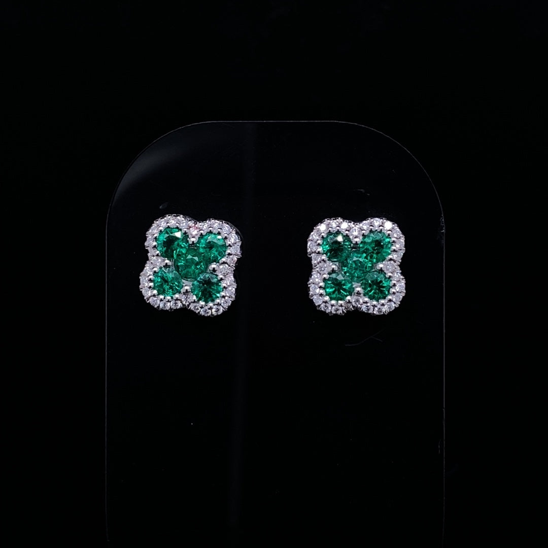 0.71ct Emerald And Diamond Quatrefoil Stud Earrings
