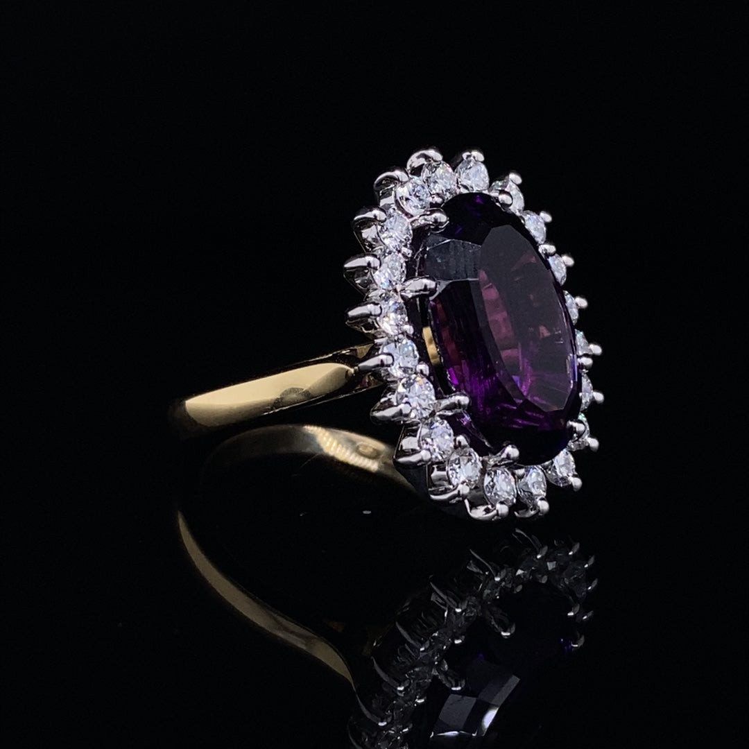 5.45ct Oval Amethyst And Diamond Cluster Ring