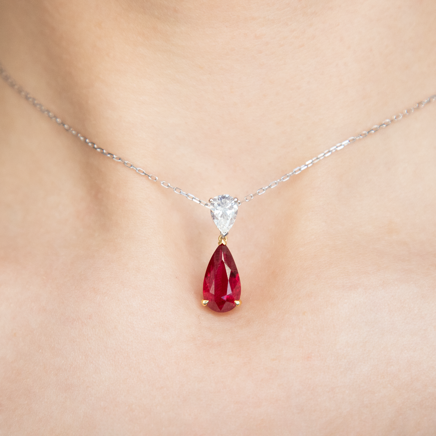 Pear On Pear Ruby and Diamond Pendant