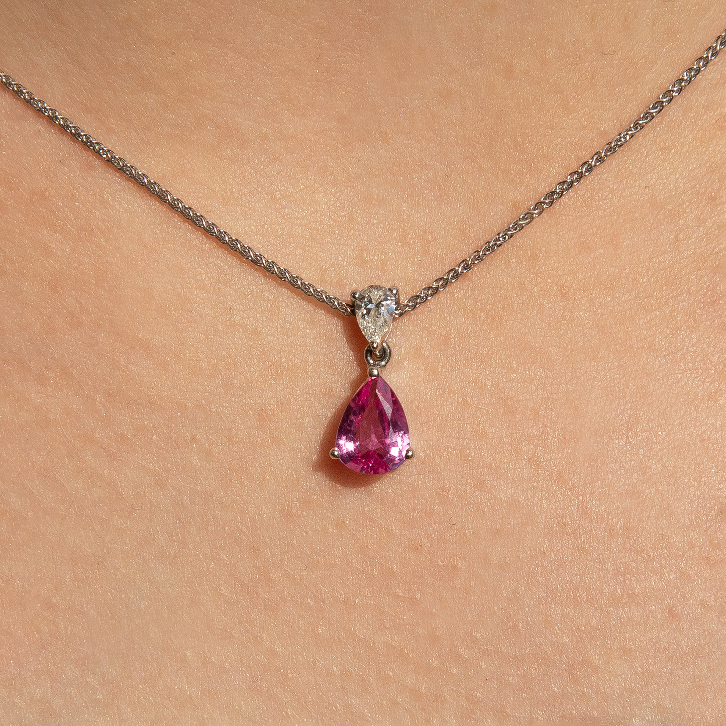 Pear On Pear 1.20ct Pink Sapphire and Diamond Pendant